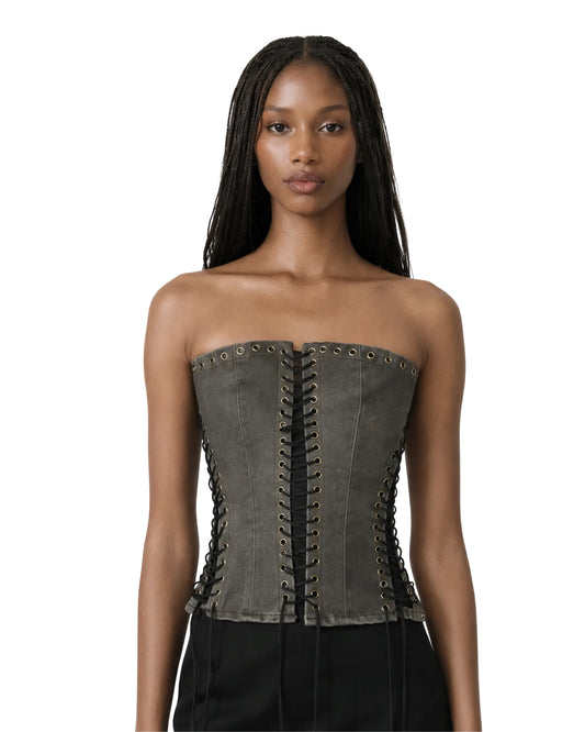 Gunmetal Lace-Up Corset Top