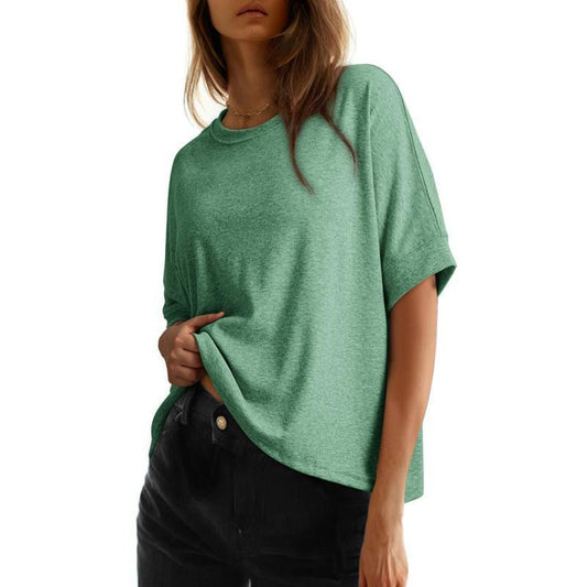Women's batwing sleeve loose fit cotton casual top in a relaxed round neck silhouette, ideal for everyday wear