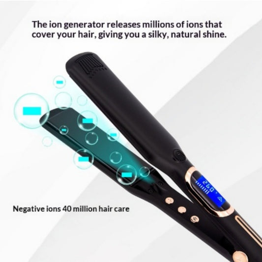 Negative ion flat iron with sleek ceramic plates for smooth, frizz-free hair straightening at home