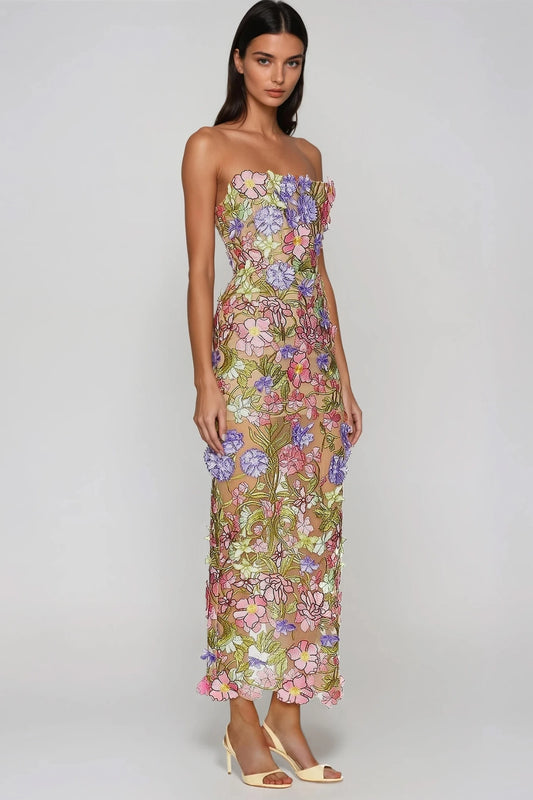 Denica Floral-Embroidered Flowing Maxi Dress