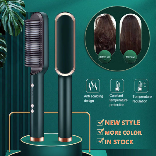 2-in-1 hair straightener and curling brush with negative ion technology for smooth, frizz-free styling