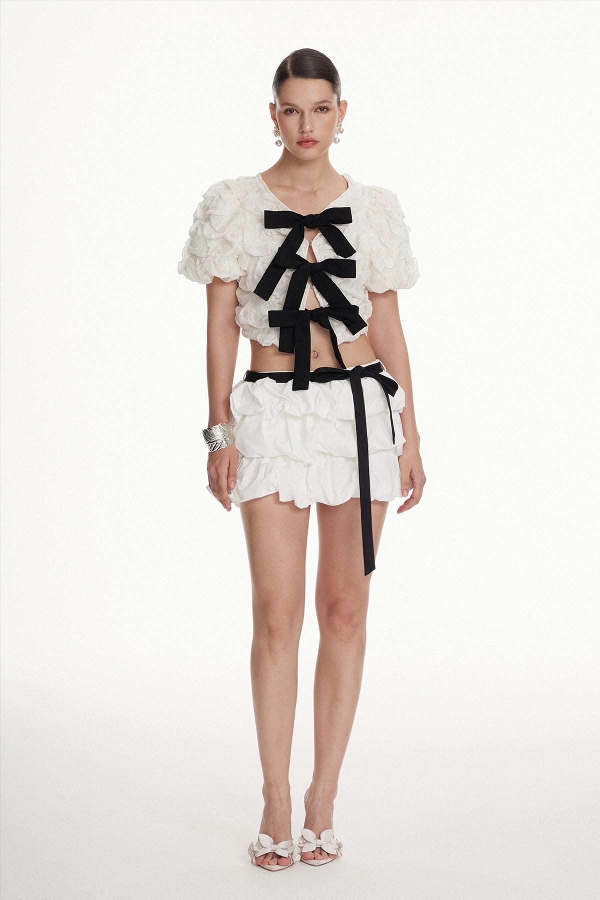 Ioannis Bow-Front Ruched Crop Top