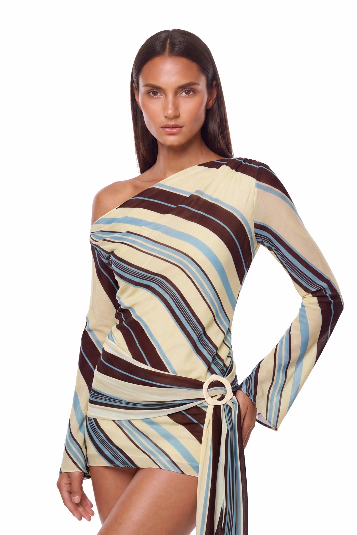 Kaleho Asymmetric Striped Mini Dress