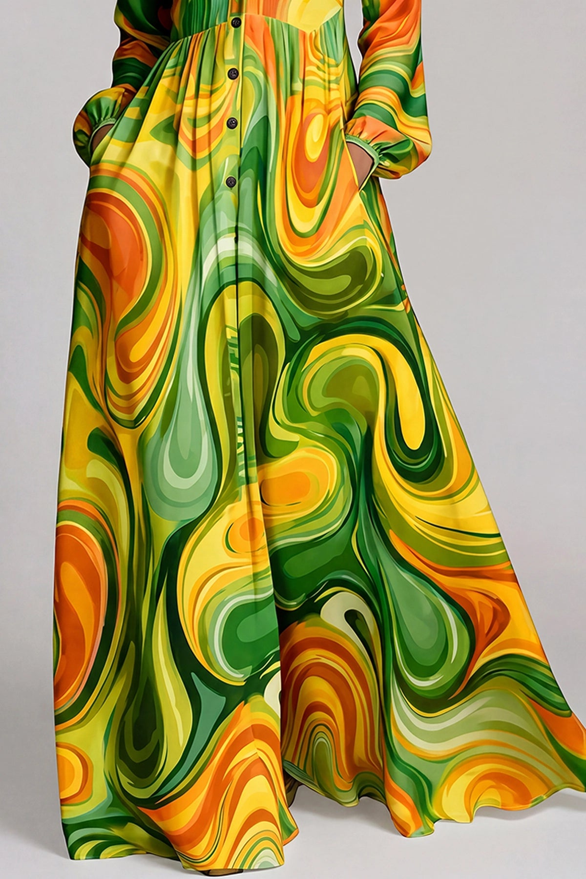 Fizza Emerald Green Floral Ruched Maxi Dress