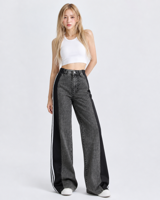 Stripe Patchwork Denim Pants