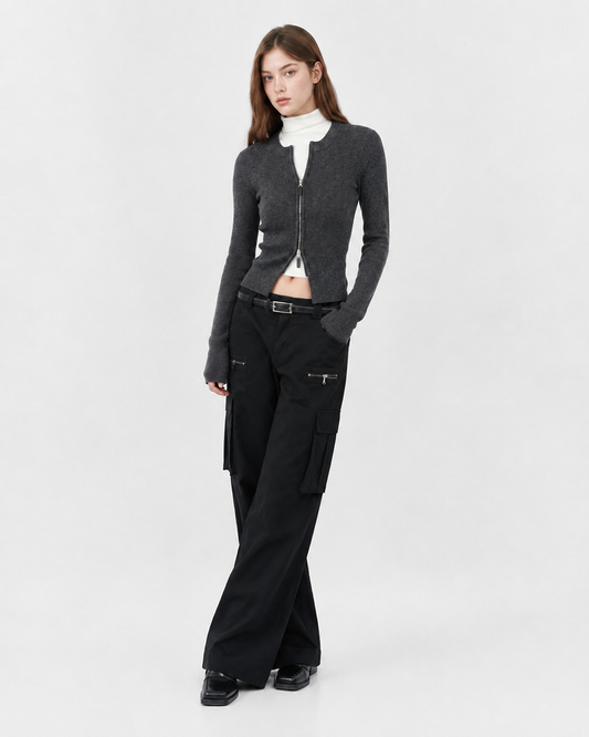Ribbed Zip Knit Top