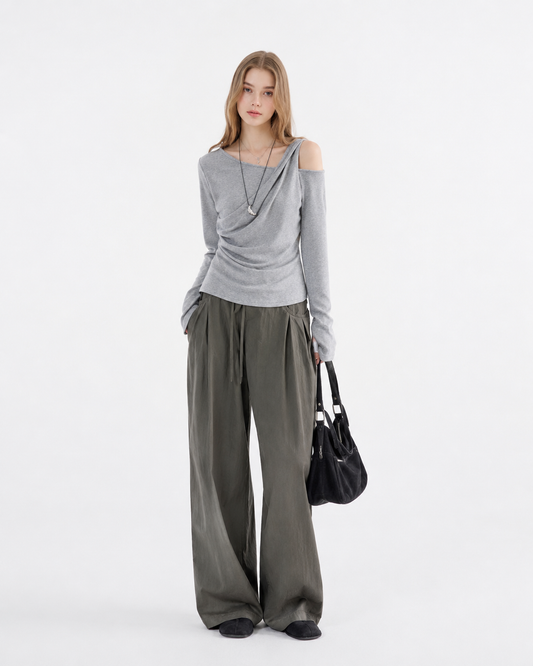 Pleated Waist-Cinch Top