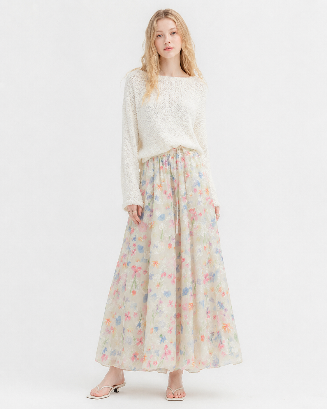 Cloud Print Midi Skirt