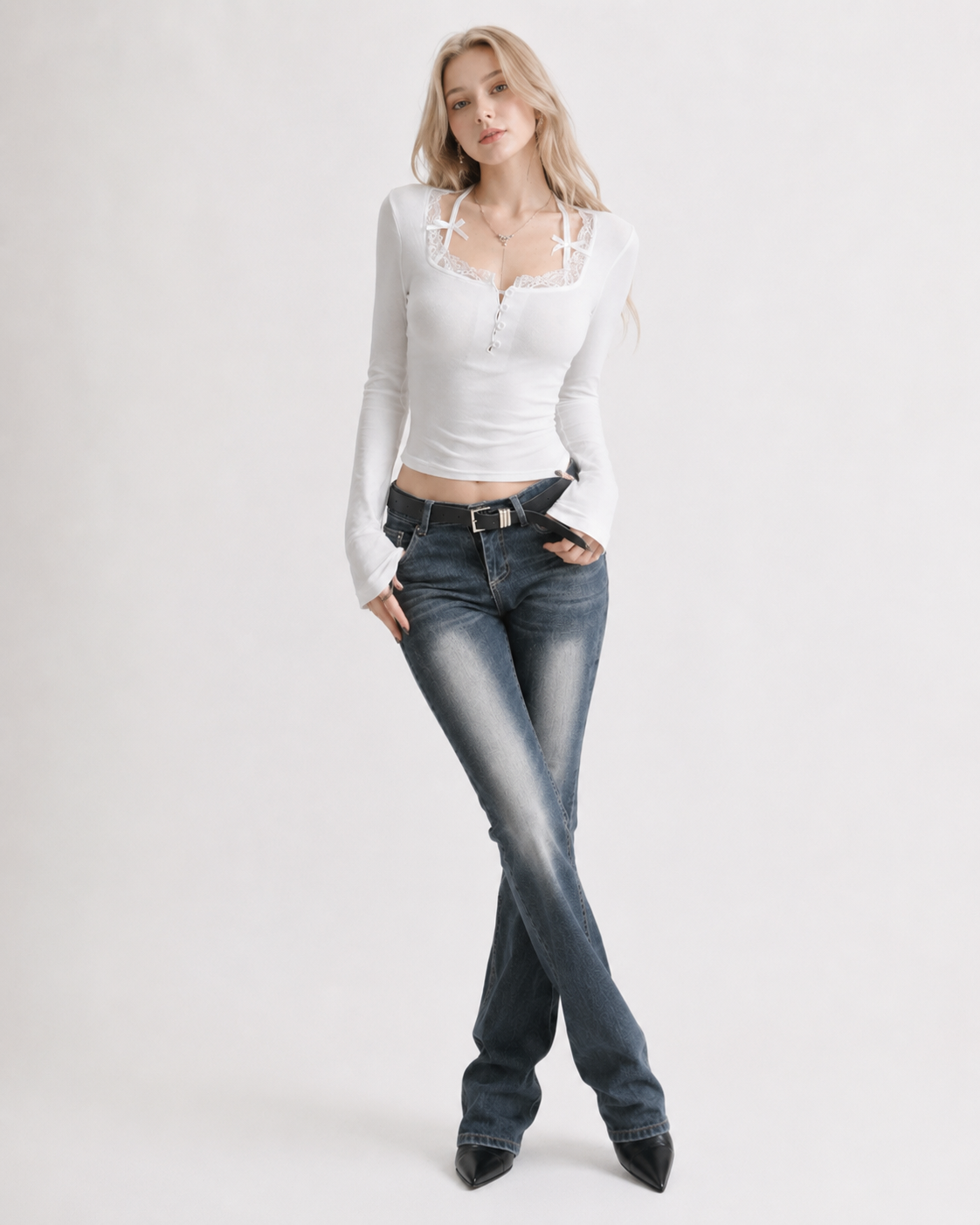 Bow Lace V-Neck Top