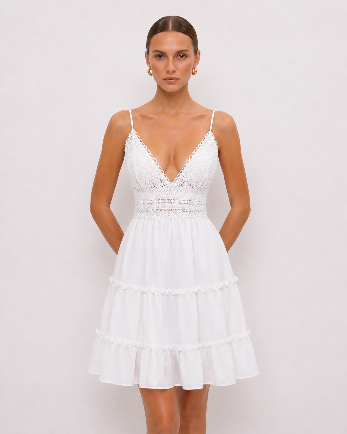 Lace-Bodice Tiered A-Line Mini Dress