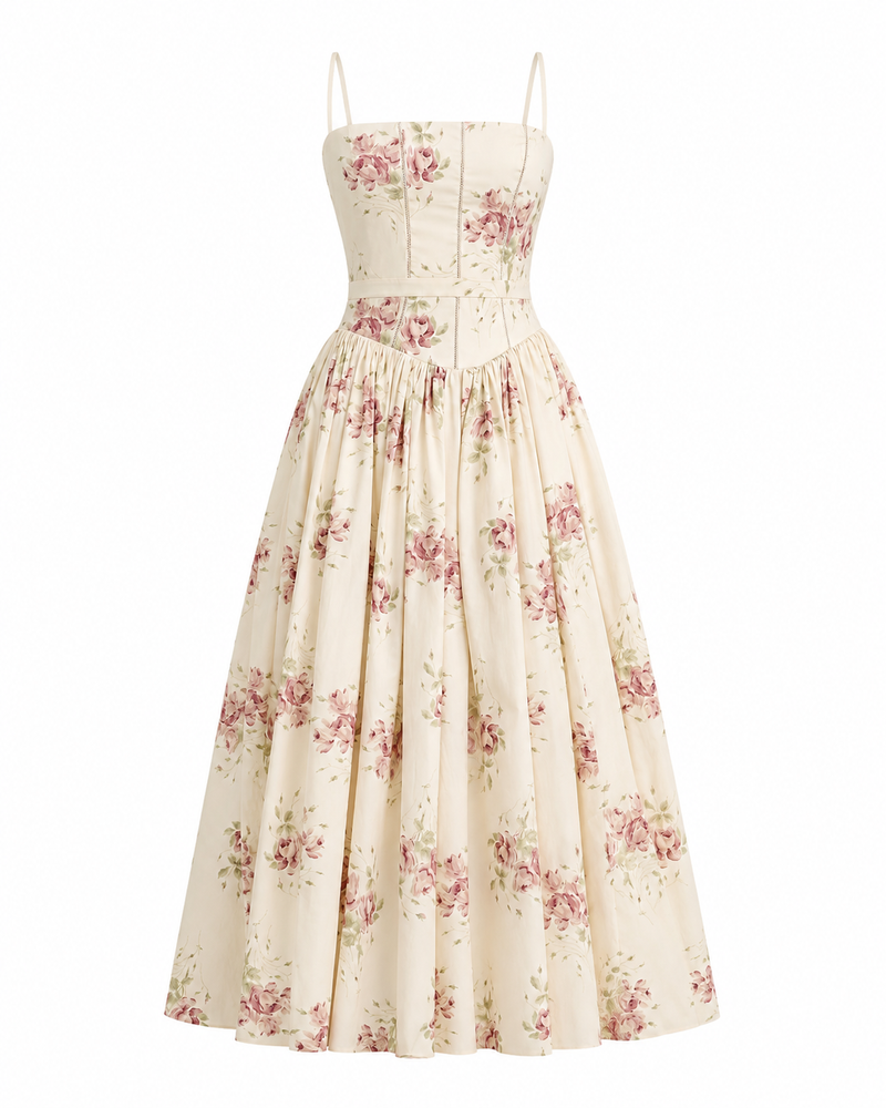 Floral Lace-Up Midi Dress