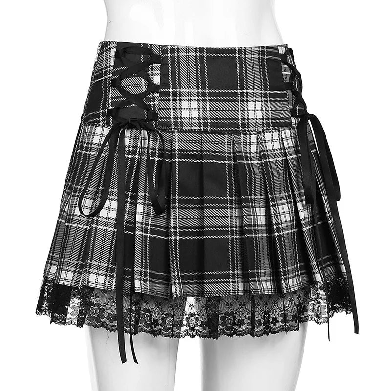 Plaid Lace-Trim Mini Skirt