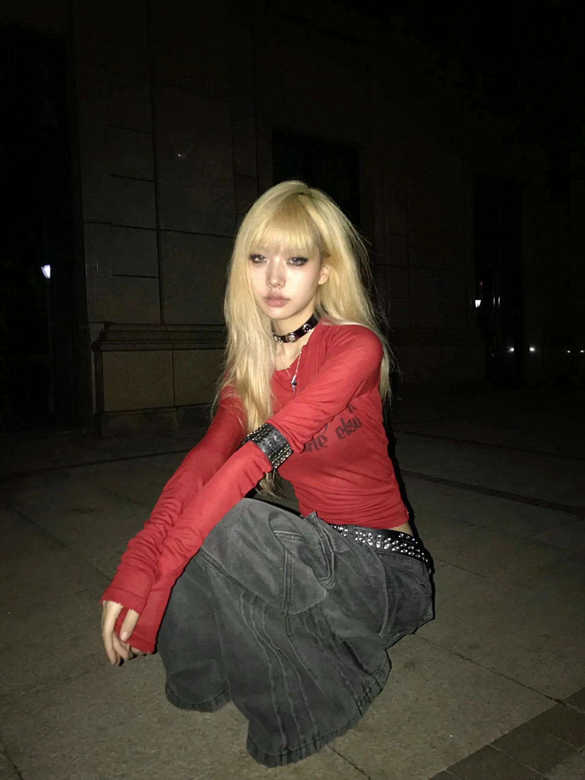 Grunge Distressed Graphic Top Red