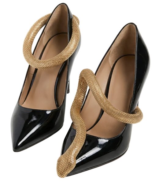 Alba - Gold Snake-Chain Patent Natural Leather Heels