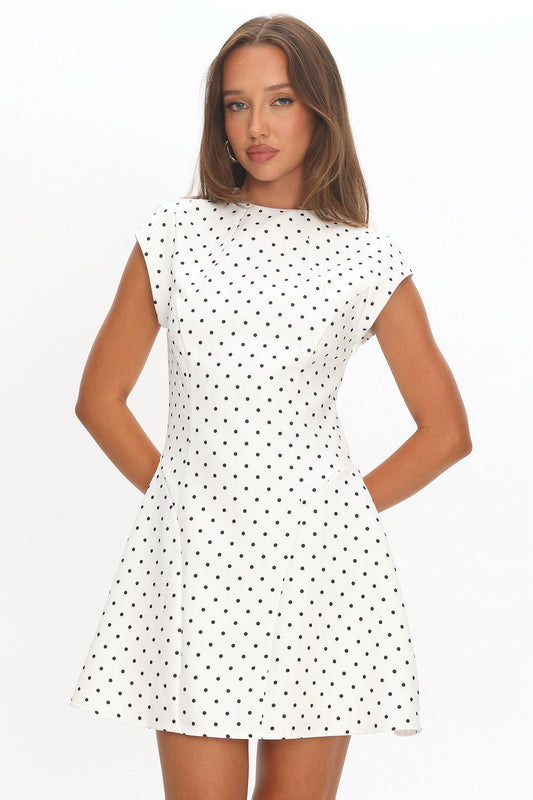 Aristos Polka Dot Cap Sleeve Mini Dress