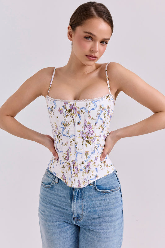 Floral Lace-Up Corset Top