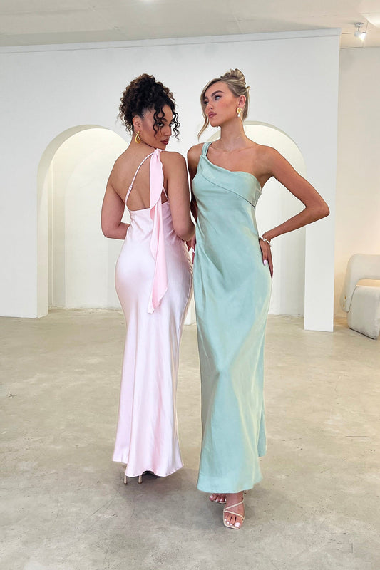 Carmel One-Shoulder Sash Maxi Dress Pink