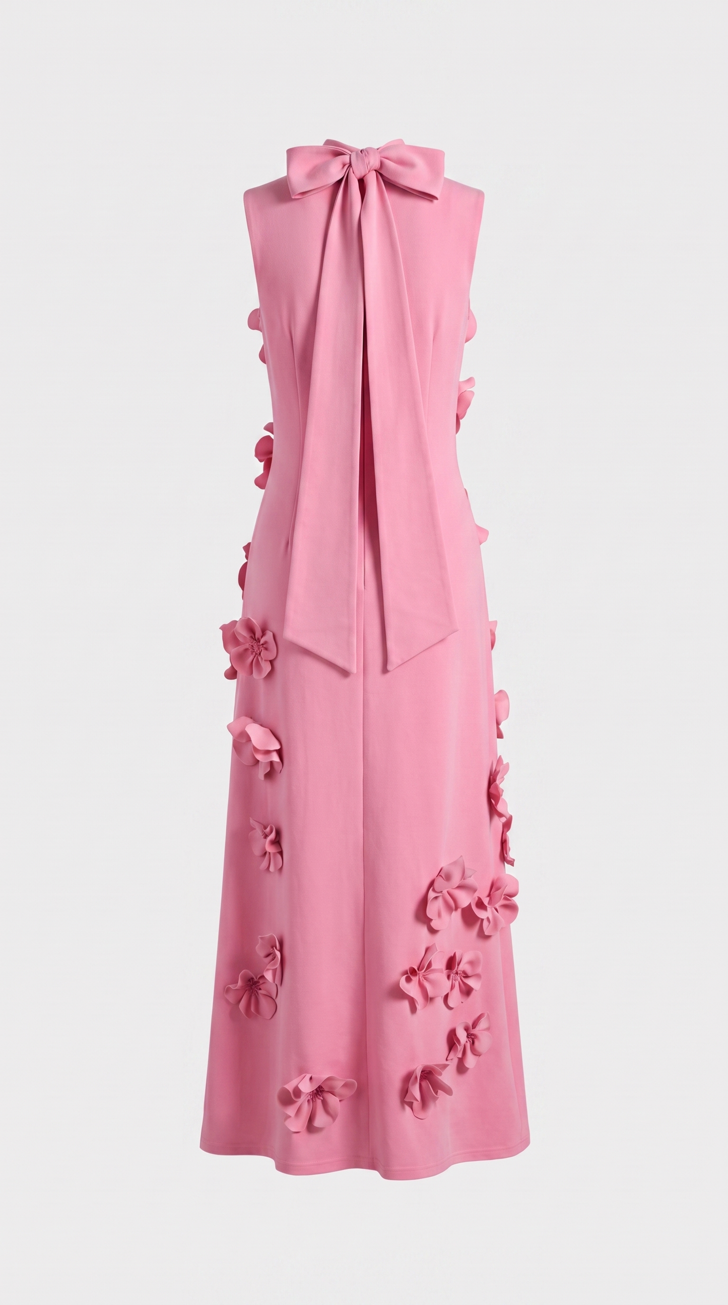Conta Pink 3D Floral Appliqué Mock-Neck Maxi Gown
