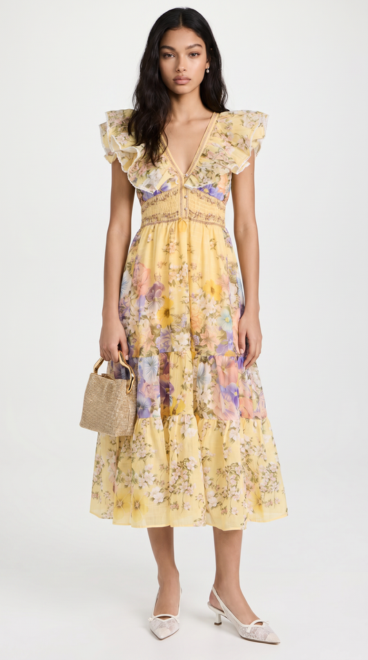 Ruffled Tiered Floral Midi Dress view 1