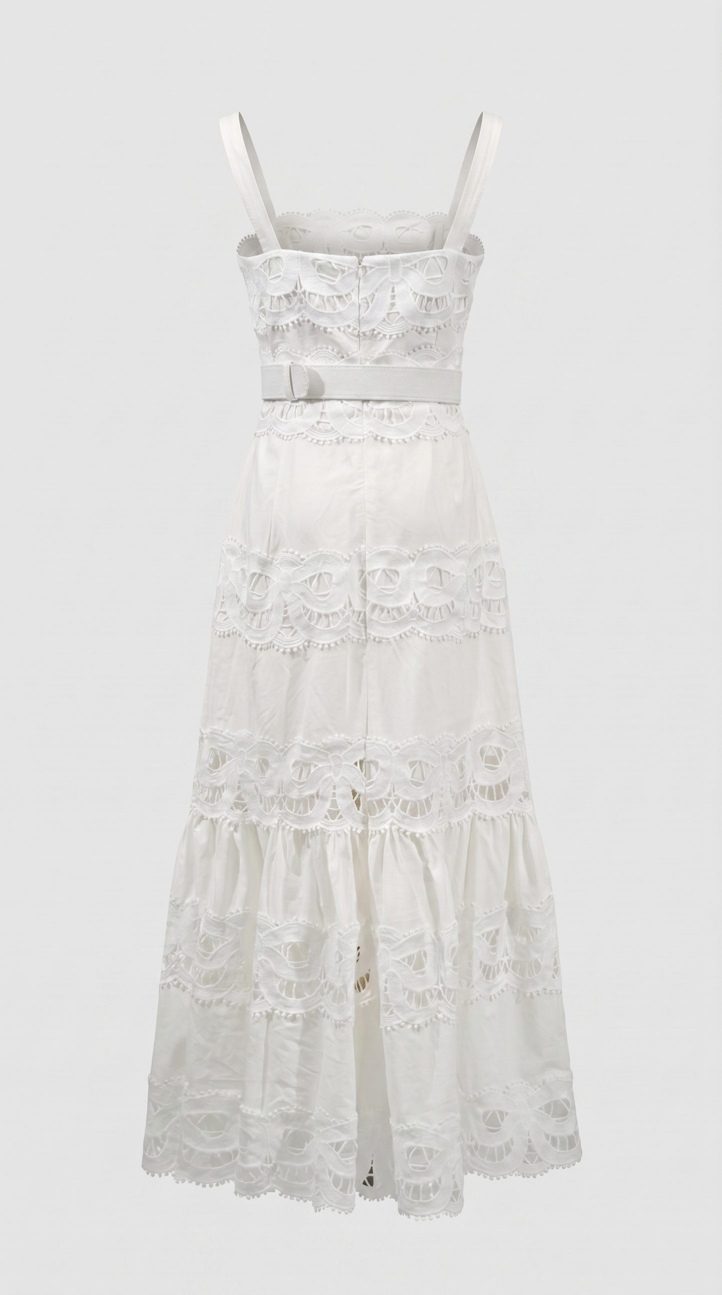 Elowen - Belted Eyelet Lace Maxi Dress White