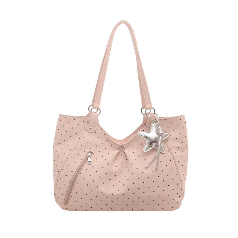 Large capacity canvas tote shoulder bag for women in a quilted design, shown as a structured horizontal rectangle bag available in white, black, pink, and blue — ideal for commuting, errands, and everyday use.
