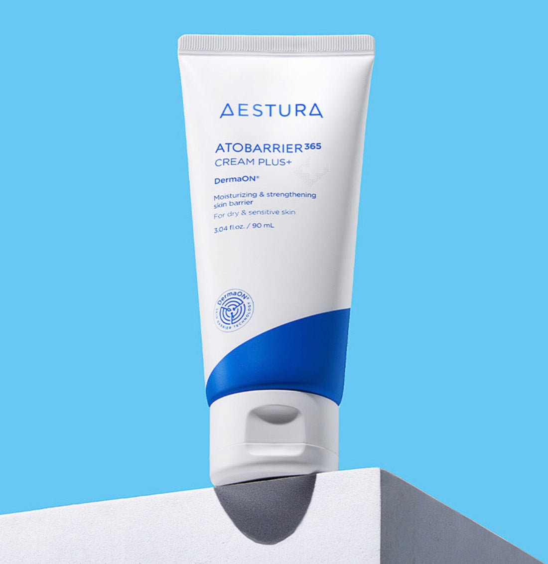 AESTURA Atobarrier 365 Cream Plus 90ml jar, a ceramide-rich Korean moisturizer for dry and sensitive skin, displayed on a clean surface