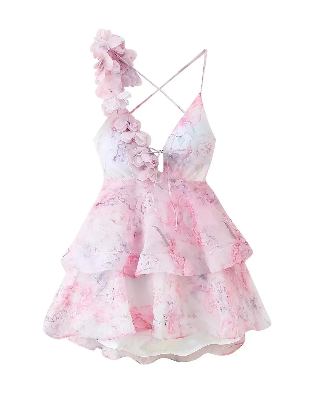 Rosalie 3D Floral Ruffle Mini Dress Pink, view 1