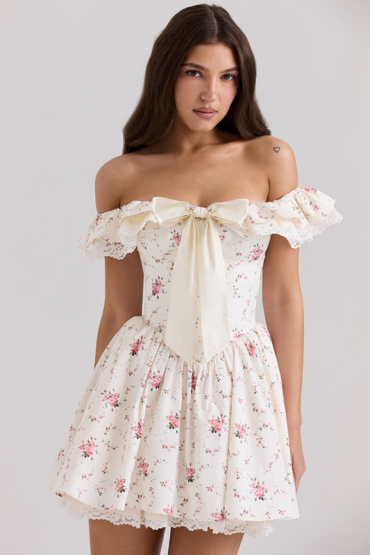 The Floral Bow Off-Shoulder Mini Dress That Solves Your Summer Event Dilemma product image
