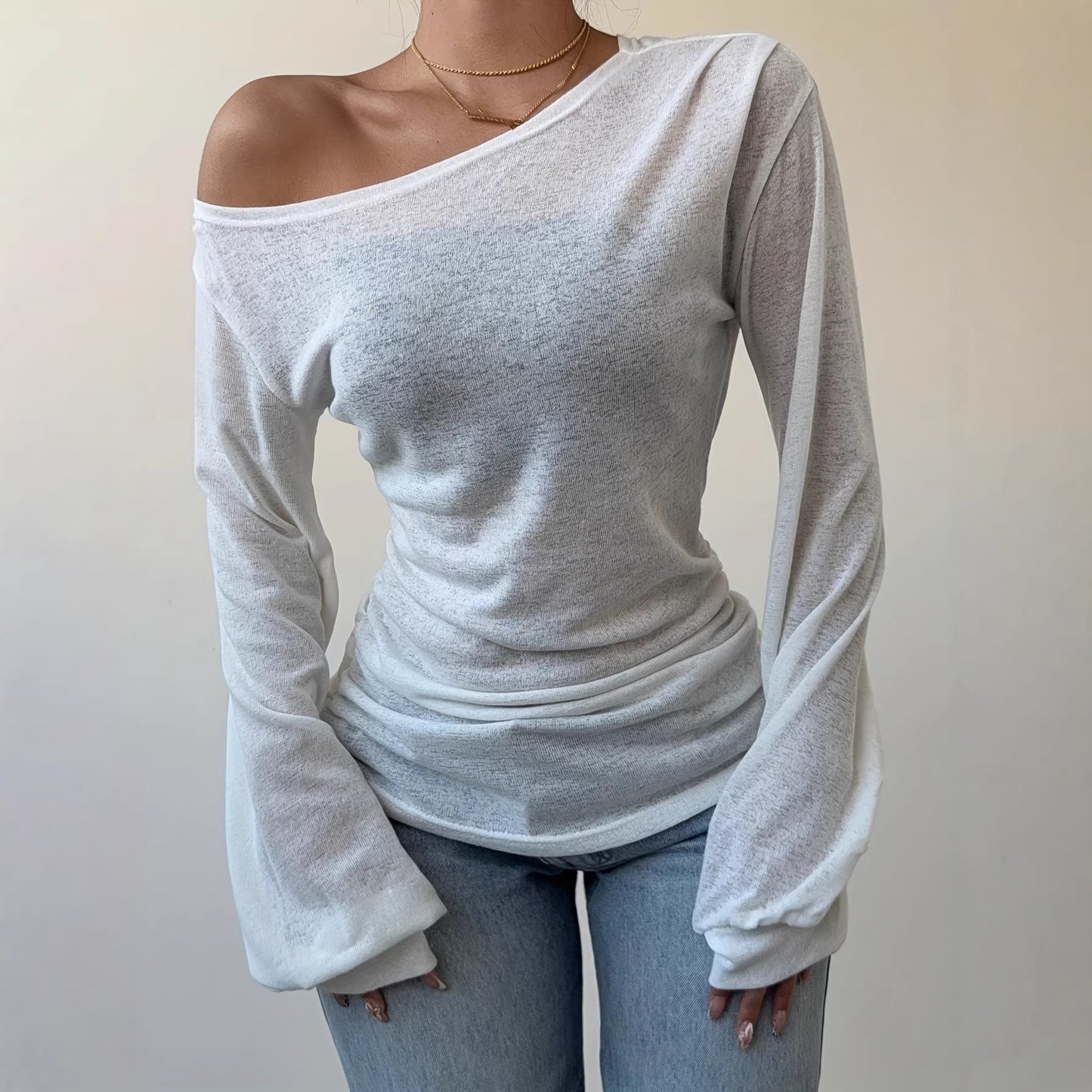 Women's Slash Neck Long Sleeve Loose Fit T-Shirt product image 3