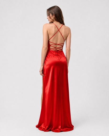 Scarlet Satin Maxi Dress