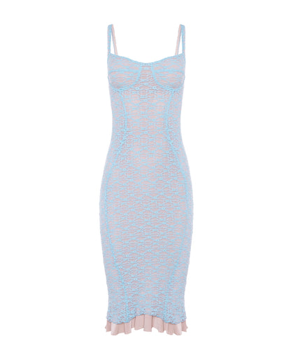 Rose Cutout Back Lace Midi Dress Blue