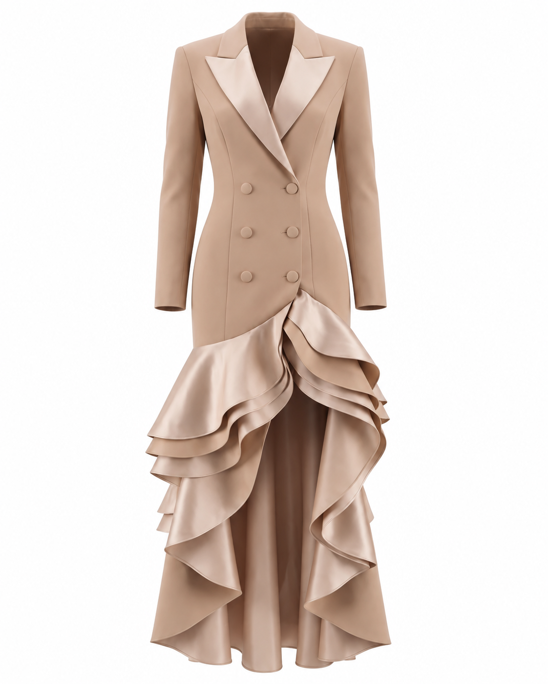 Brown Ruffle Blazer Maxi Dress