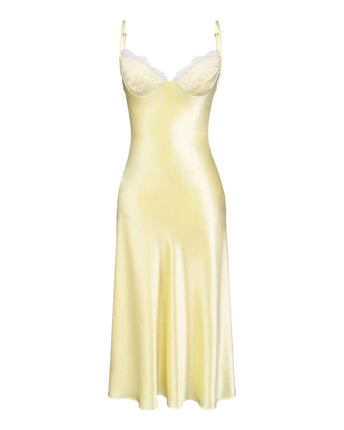 Satin Lace Midi Dress Yellow