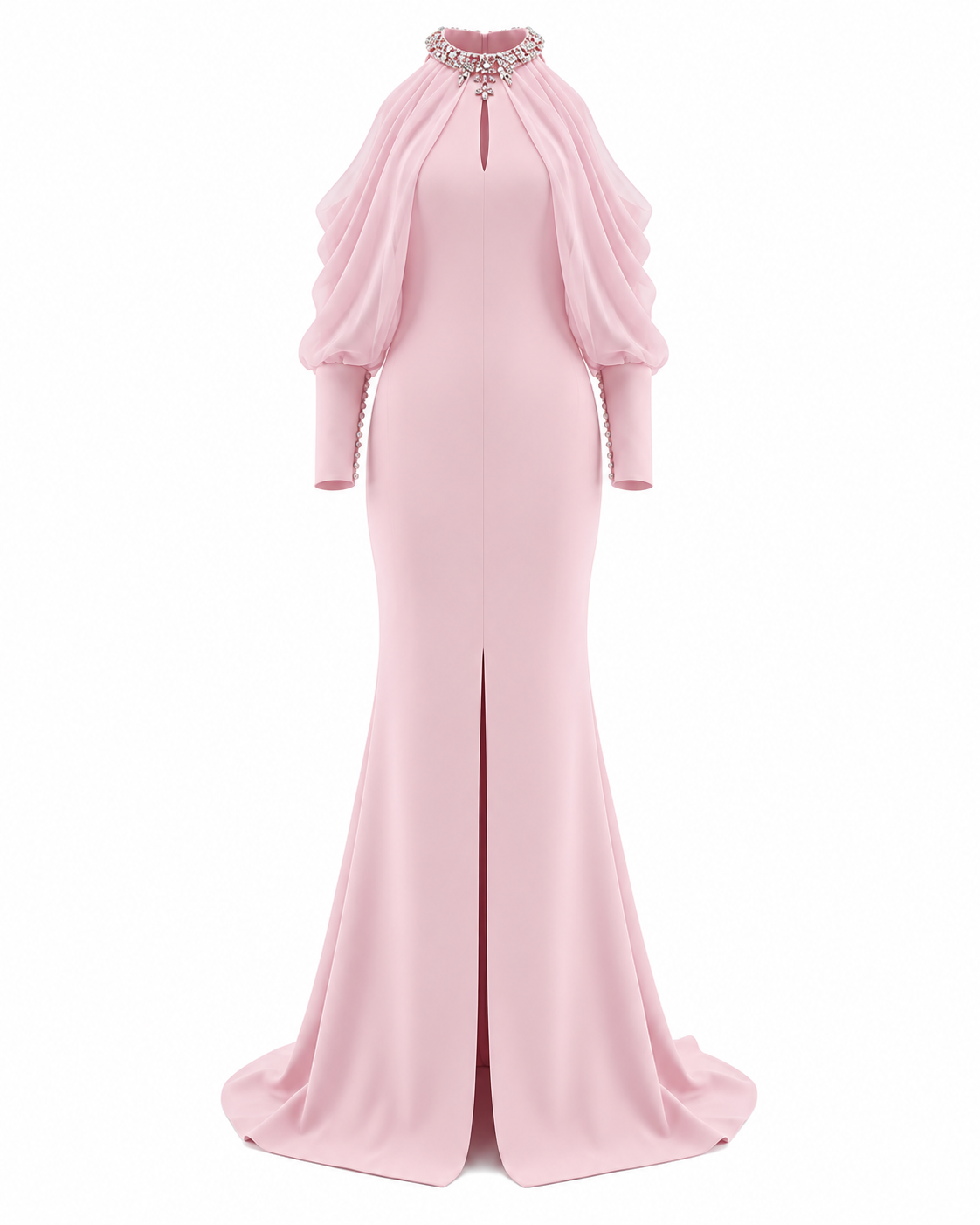 Halter Crystal Draped Maxi Dress Pink
