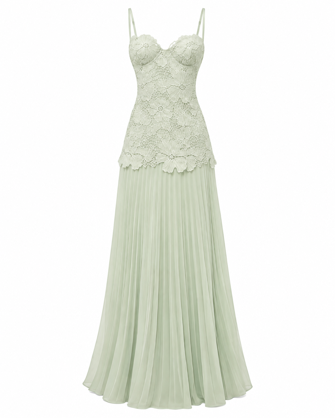 Lace Bustier Pleated Maxi Dress Green