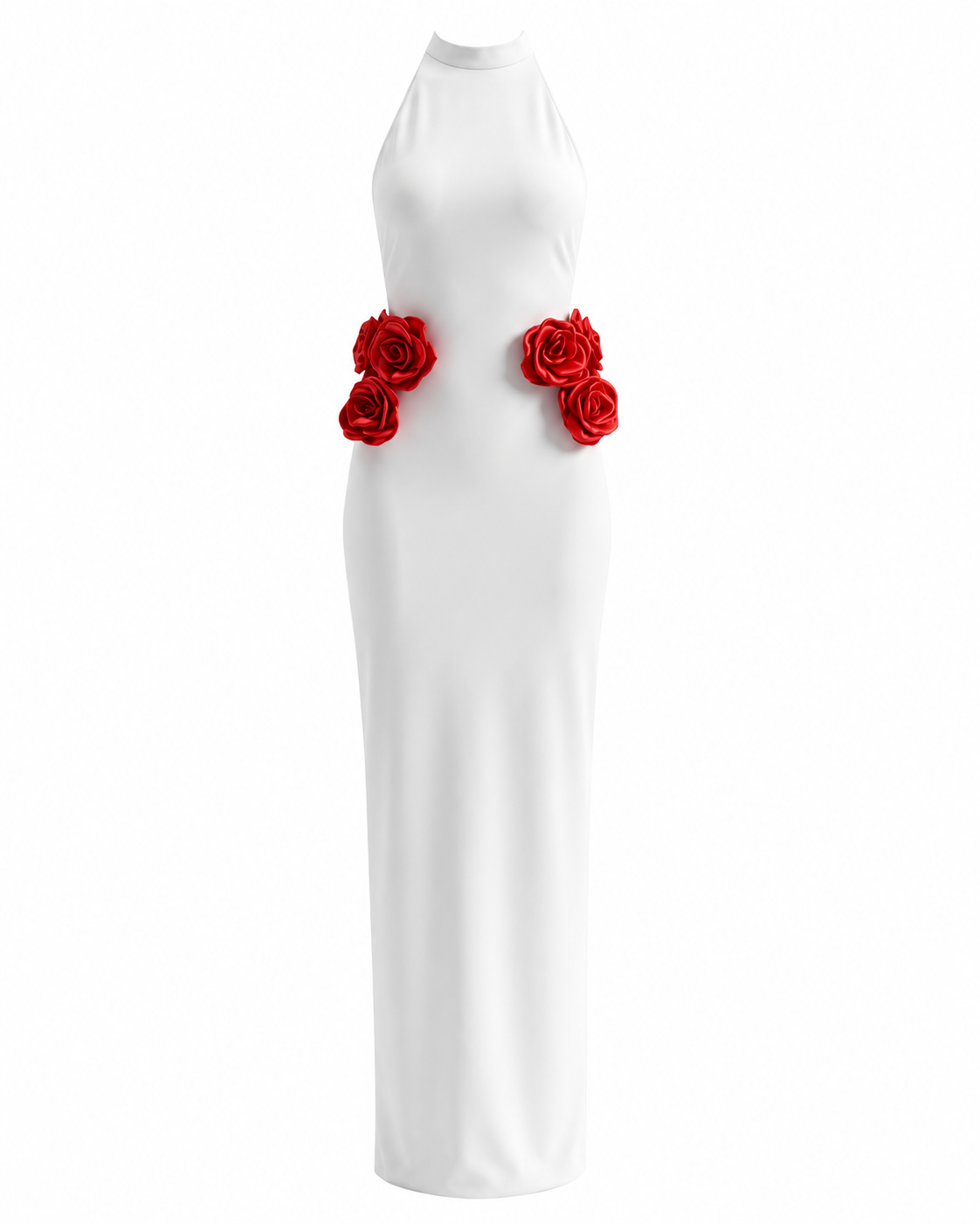 Halter Floral Maxi Dress White Red