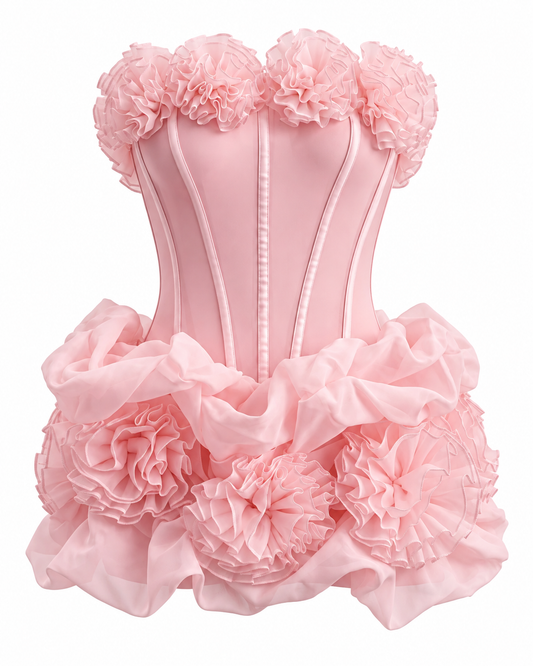 Strapless Floral Mini Dress Pink