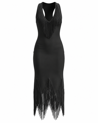 Tassel Detail Midi Dress Black