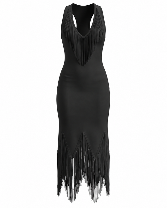 Tassel Detail Midi Dress Black