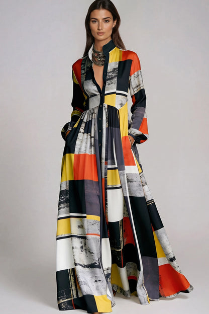 Fizza Crimson Plunge-Neck Floral Maxi Dress