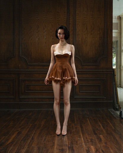 Soleil Lace Mini Dress Brown