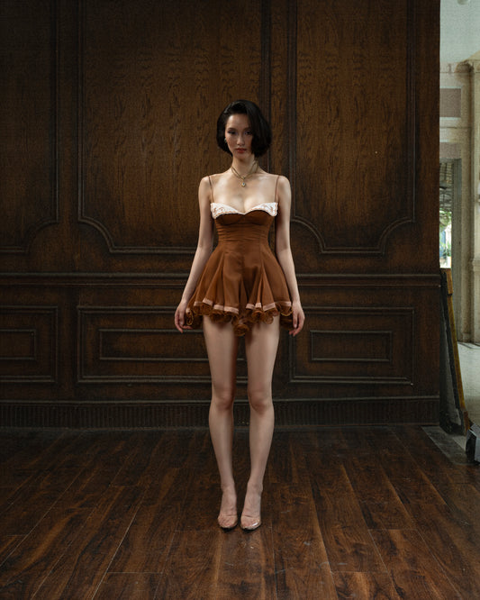 Soleil Lace Mini Dress Brown