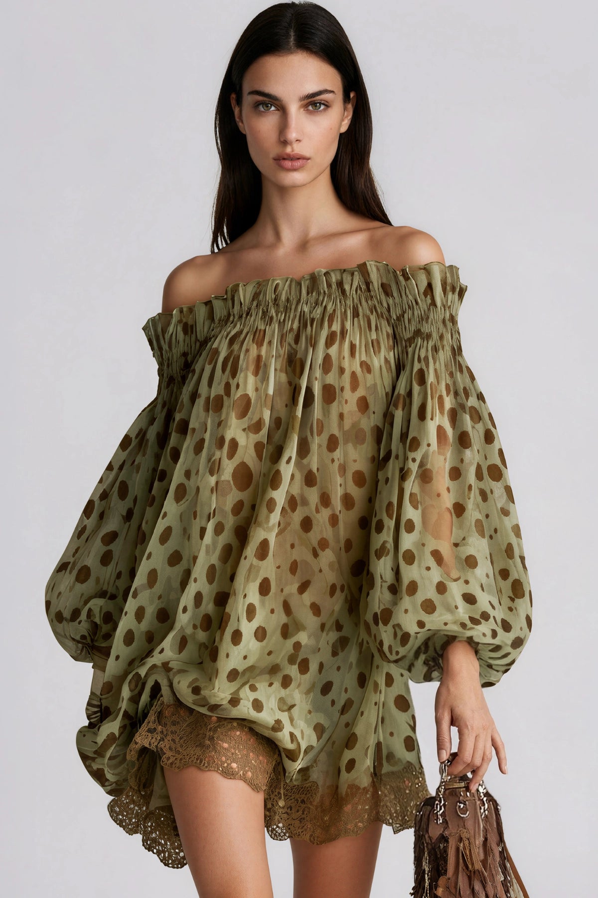 Iovita Off-Shoulder Print Mini Dress