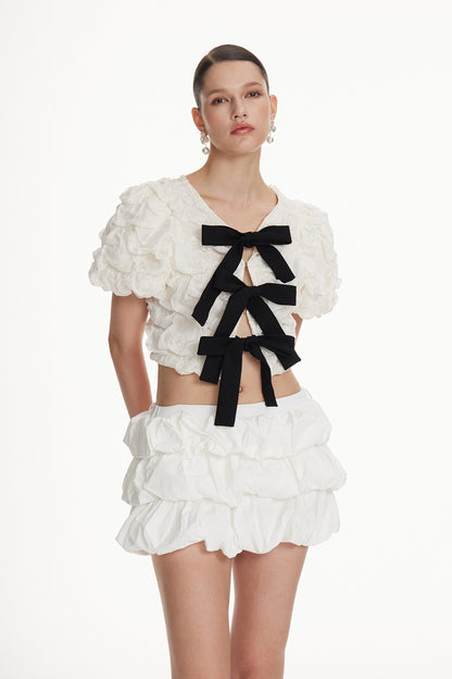 Ioannis Bow-Front Ruched Crop Top