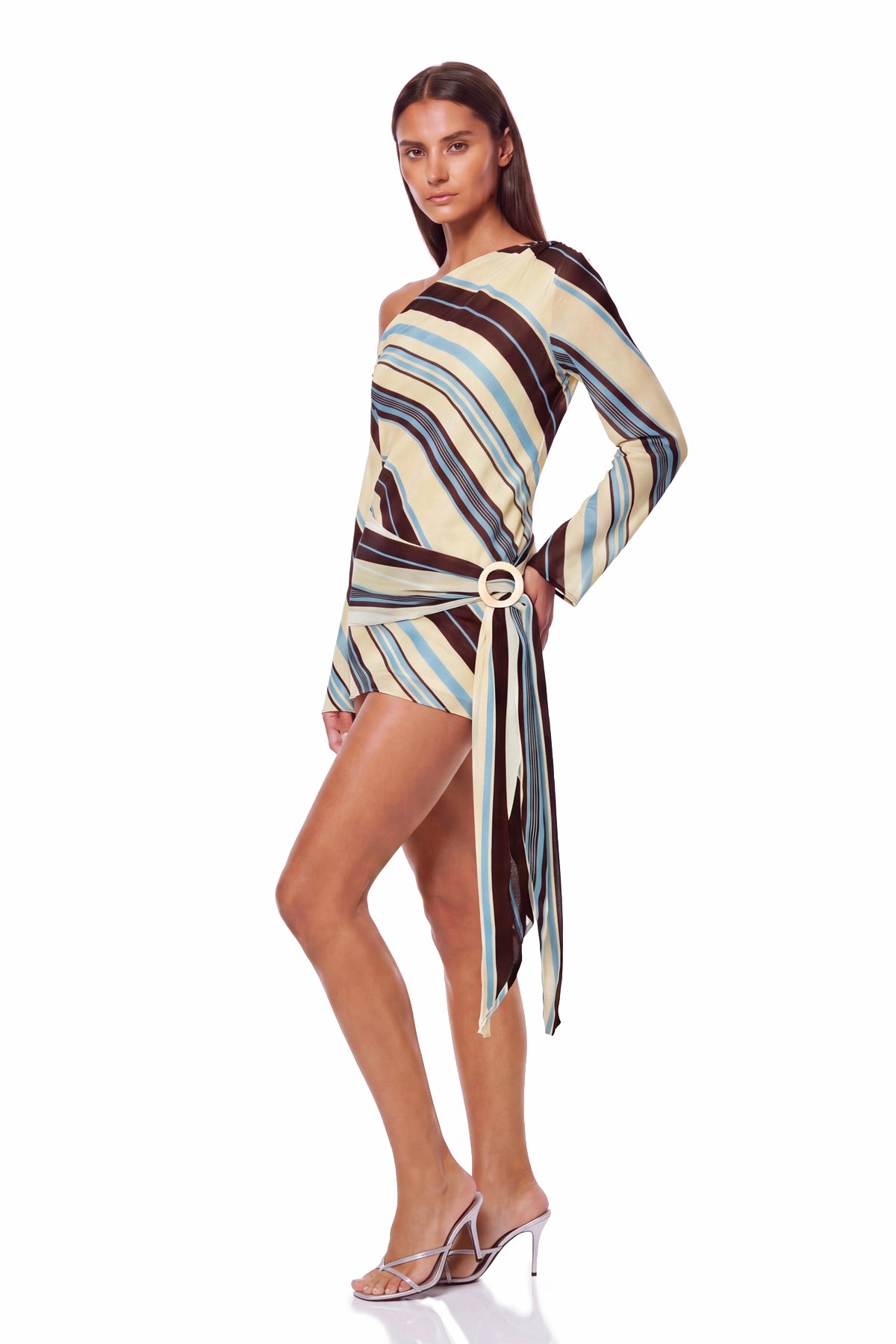 Kaleho Asymmetric Striped Mini Dress