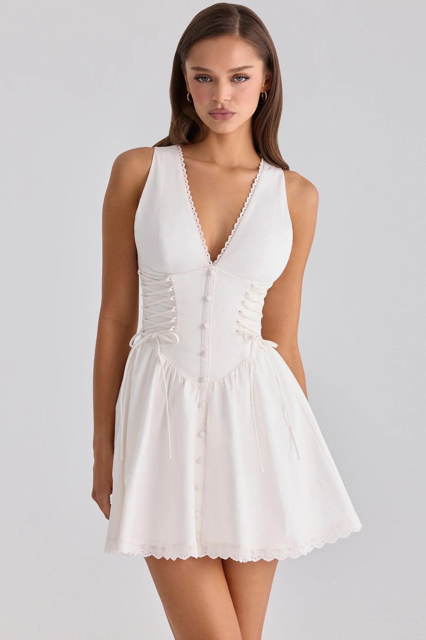 Corset Lace-Up Scalloped Mini Dress
