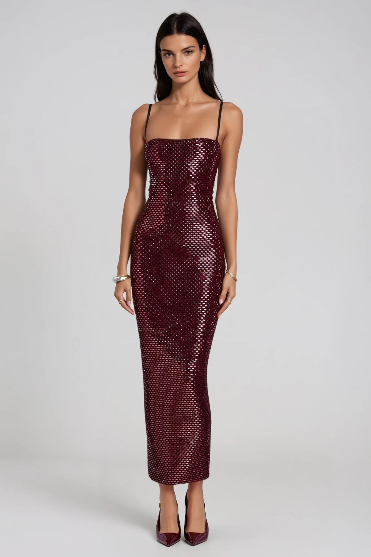 Fionn Crystal-Embellished Spaghetti Strap Maxi Dress