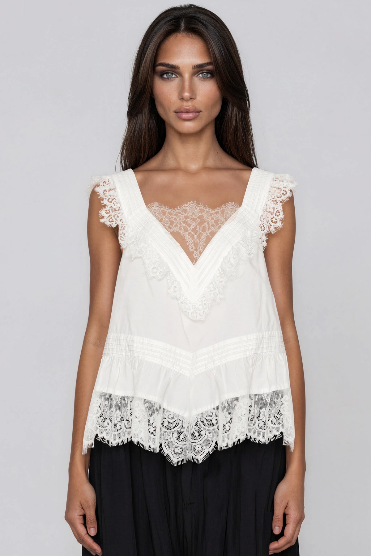 V-Neck Lace Ruffle Top