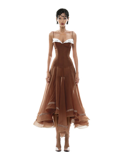 Soleil Lace Maxi Dress Brown, view 1