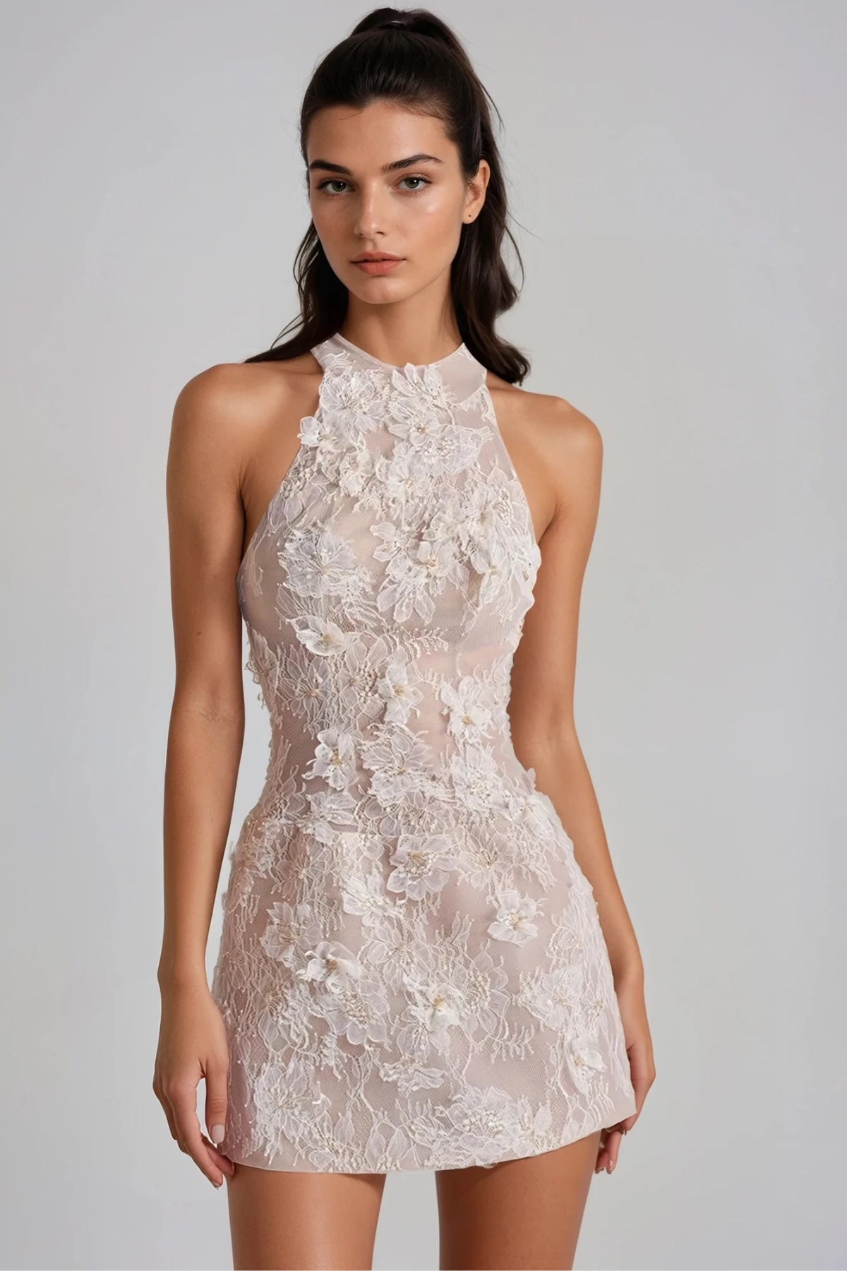 Filippa Apricot Floral Lace Mini Dress